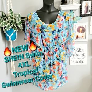 🔥New Shein Curve 4XL Tropical Swimwear Cover